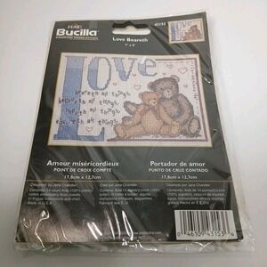 Vintage Bucilla Love Beareth Counted Cross Stitch Kit Teddy Bears Hearts New